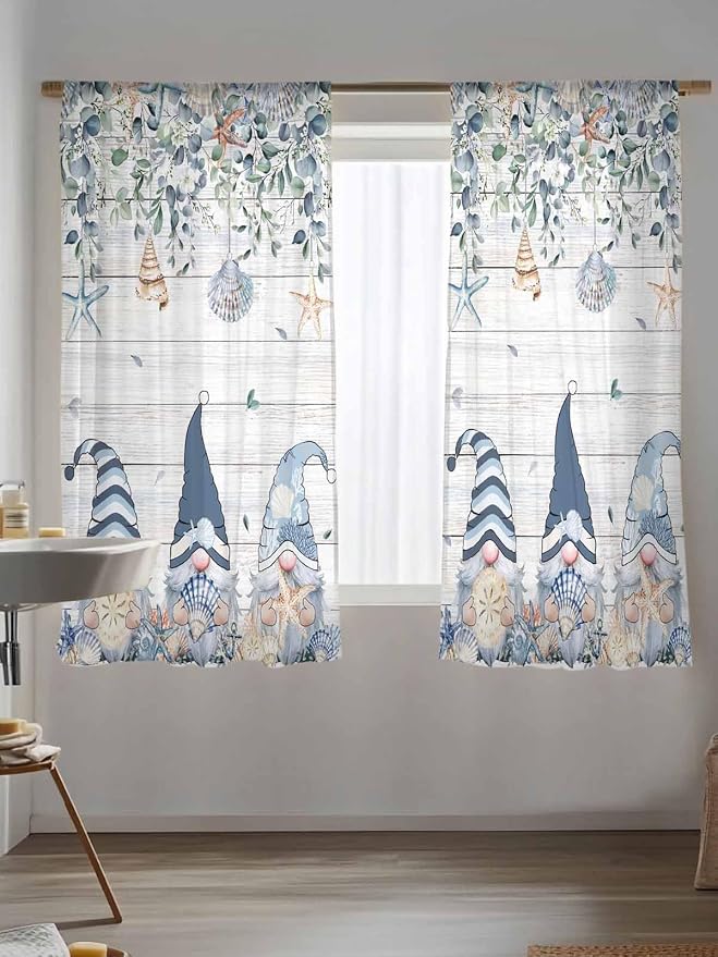 Sheer Curtains 63 Inch Length, Coastal Eucalyptus Leaf Semi Sheer Curtains - Image 5