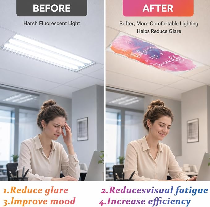 8 Pcs Fluorescent Light Covers for Classroom Ceiling Fixtures 4x2 Ft Magnetic - Image 4