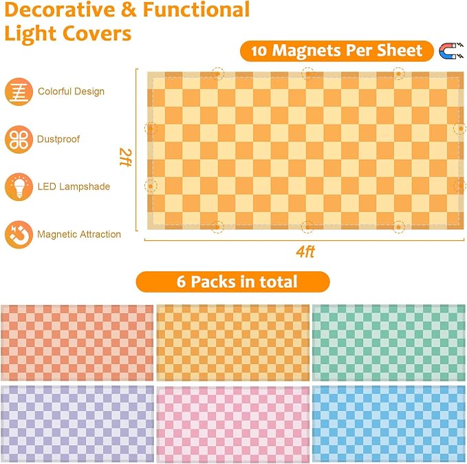 QOUBAI 6PCS Fluorescent Light Covers, 4x2 Feet Magnetic Light Cover Fluorescent - Image 2