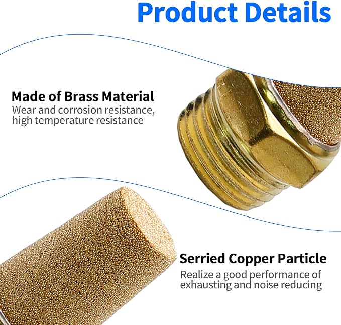 Zorfeter 10pcs Pneumatic Brass Exhaust Muffler Filter, 1/8" NPT Male Thread Hex - Image 3