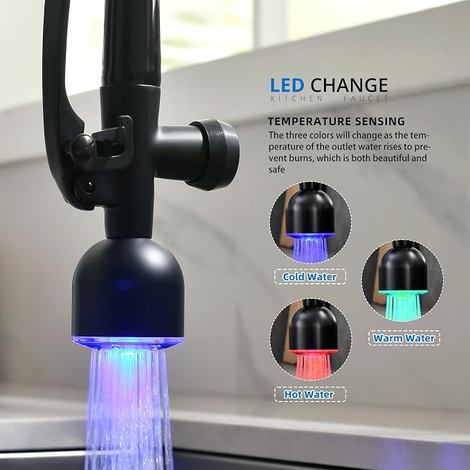 Fapully Commercial Single Handle Pull Down Sprayer Black&Rose Gold Kitchen - Image 2