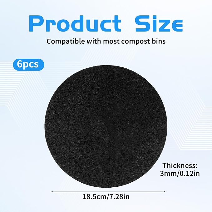 6 Pack Charcoal Filters for Compost Bucket, 7.25 in Round Compost Filters for - Image 2