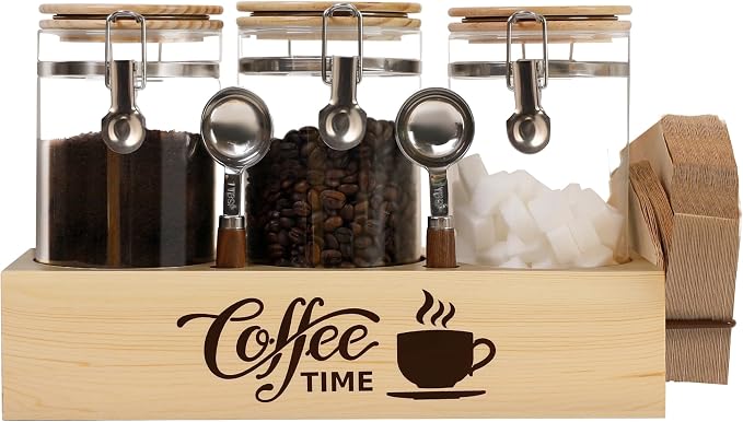 Glass Coffee Canister Set with Shelf & Spoons by EQEYBRAND