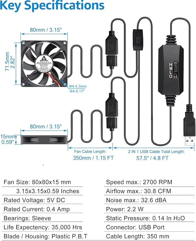 GDSTIME Dual 80mm x 15mm USB Fan - Image 5