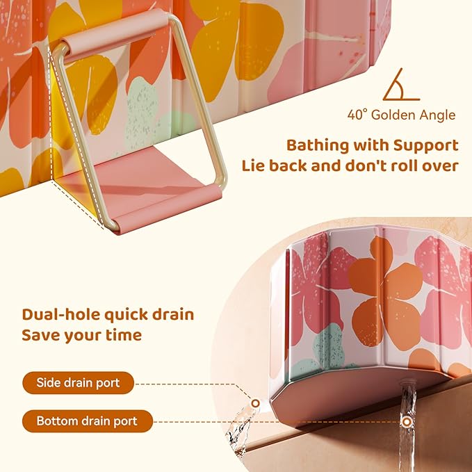 Portable Foldable Bathtub, Freestanding Bathtub No Installation, Bathroom SPA Soaking Bath Tub, Shower Stall Collapsible Hot & Ice Bath for Indoor Outdoor (Pink, ‎47.2"L x 21.6"W x 19.6"H)