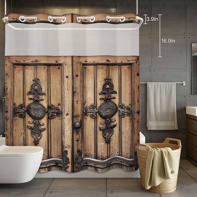 Wood Barn Door No Hook Shower Curtain - Image 2