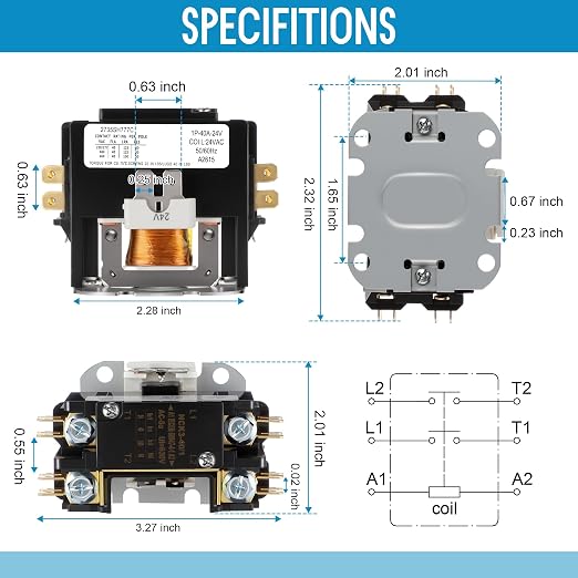 1 Pole Air Conditioner Contactor FLA 40 Amp 24VAC Coil, Compatible - Image 4