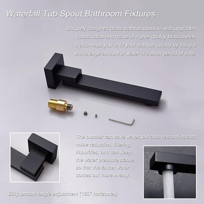 Thermostatic Shower System Matte Black Shower Fixtures 12 Inch Wall Mounted Full Body Shower System with Tub Spout, 4 Way Shower Faucet with 6 PCS Body Jets, Handheld Shower