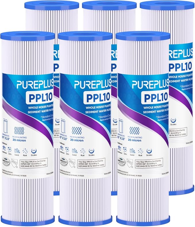PUREPLUS 20 Micron 10"x2.5" Whole House Pleated Sediment Filter by PUREPLUS