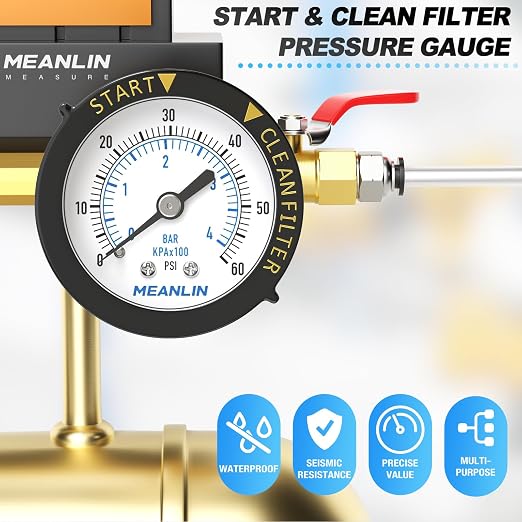 MEANLIN MEASURE 0~60Psi Plastic Frame 1/4" NPT Start and Clean Filter Pressure - Image 7