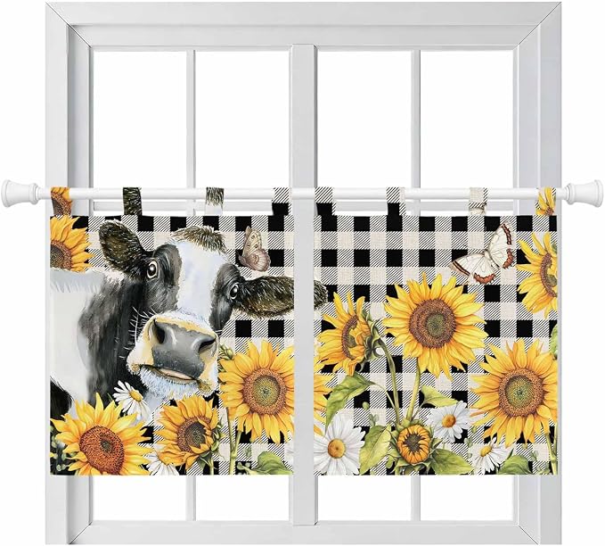 Retro Sunflowers Kitchen Curtains 36 Inch Length, Small Window Curtains Tab Top by Unknown