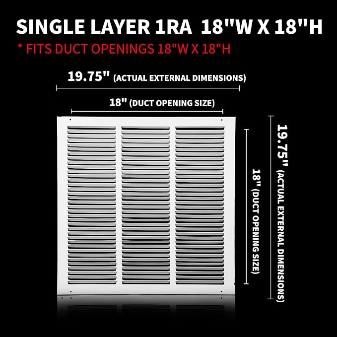 18x18 Air Return Grille, Air Return Vent Cover, Flat Vent Cover, Rejillas De - Image 2
