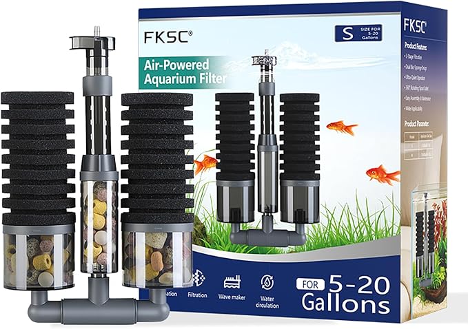 Dual Sponge Aquarium Filter, Air-Powered, 10–20 Gal – Ultra-Quiet Bio-Sponge - Image 2