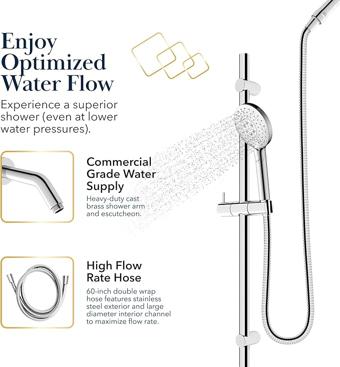 BATH ROYALE Handheld Shower Head, Detachable High Pressure & 3 Spray Modes, Brushed Nickel