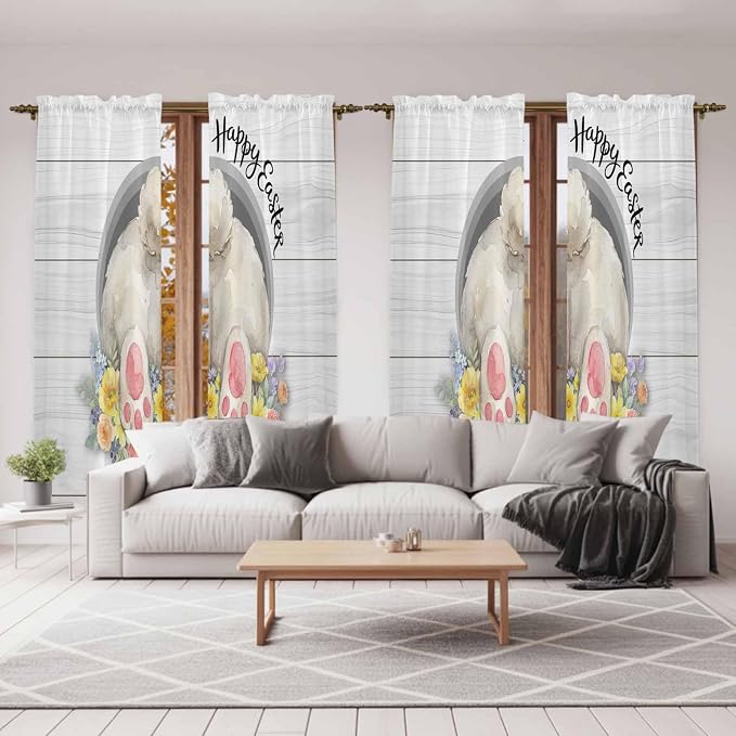 Easter Bunny Window Curtains 72 Inch Long 2 Panel Set, Rod Pocket Long Curtains - Image 7