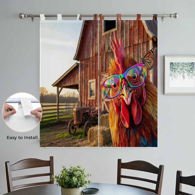 Farm Rooster Bedroom Curtains 72 Inch Length, Window Curtains Tab Top, - Image 4