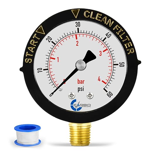 Water Pressure Gauge for Swimming Pool Filter, 60psi Plumbing Clean Filter by CARBOUSA