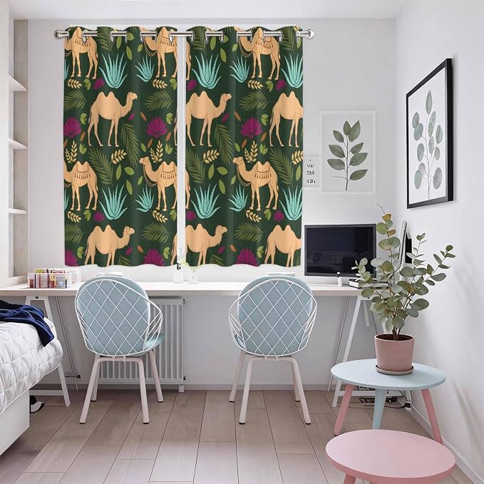 2 Panel Kitchen Cafe Curtains, Retro Desert Camel Sunlight Filtering Nature Air - Image 5