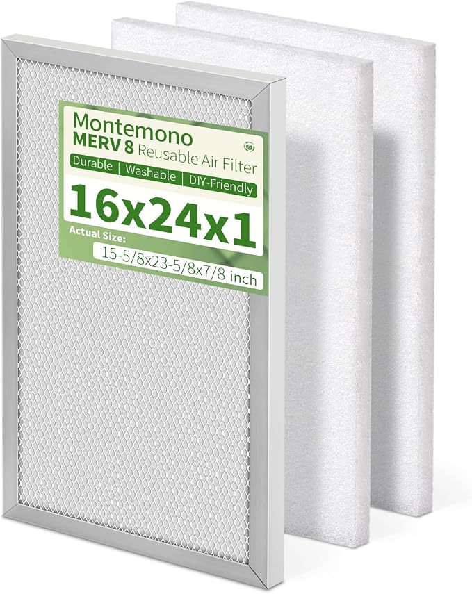 16x24x1 Reusable Air Filter MERV 8 Washable Furnace & AC Filter by Montemono