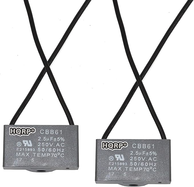 HQRP 2-Pack Ceiling Fan Capacitor CBB61 2.5uf 2-Wire UL Listed by HQRP