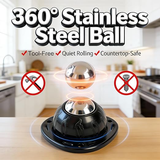Black Stainless Steel Self Adhesive Caster Wheels – 4 Pack Large Profile Swivel - Image 3