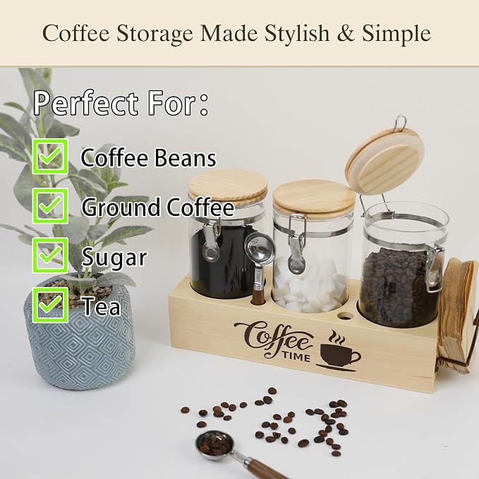 Glass Coffee Canister Set with Shelf & Spoons - Image 5