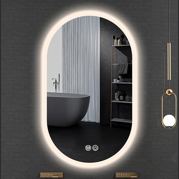 Irregular Bathroom Mirror with 3 Colour LED Light, Wall Mounted Makeup Mirror by YUGXTH