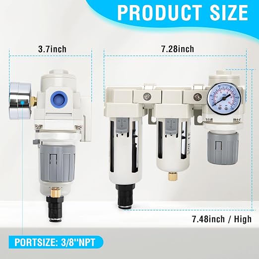 Air Pressure Regulator 3/8 NPT Auto Drain and Semi-Auto Drain Double Air Filters - Image 6