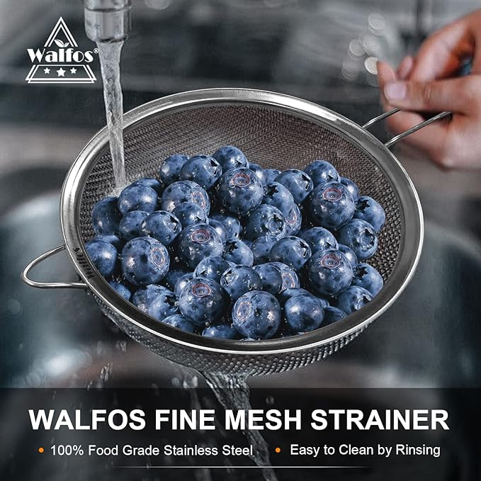 Walfos 8.6 Inch Large Fine Mesh Strainer, Kitchen Metal Food Strainers - Image 3