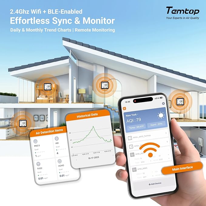 Temtop M10+ WiFi Air Quality Monitor, Rechargeable CO2 Detector - Image 7