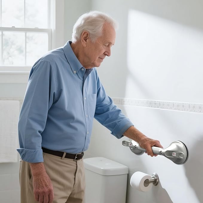 DAILYLIFE Grab Bars for Bathtubs and Showers, 15 inch Shower Handles for Elderly Suction, 300lbs Safety Shower Grab bar for Seniors and Elderly, Gray(1 Pack)