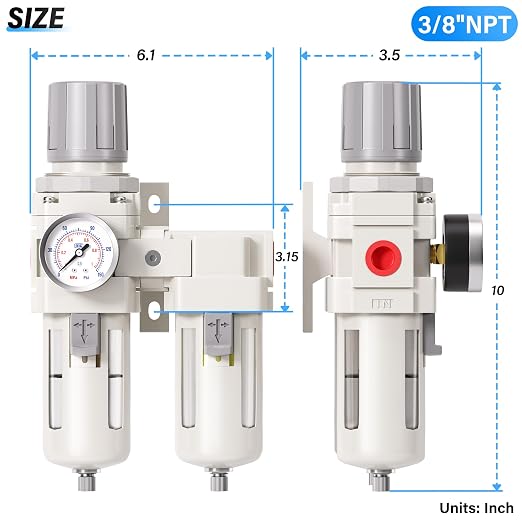 TAILONZ PNEUMATIC 0-150PSI 3/8 Inch NPT Particulate Filter+Coalescing Filter - Image 2