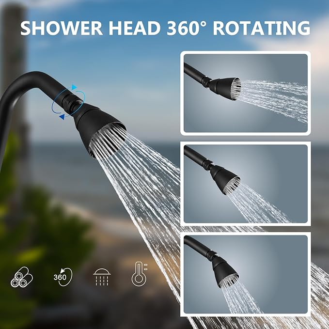 Aolemi Outdoor Shower Kit Fixtures Faucet System with High Pressure Showerhead Utility 2-Handle Exposed Shower with Brass Mix Valve 6 Inch Center with Soap Dish Matte Black