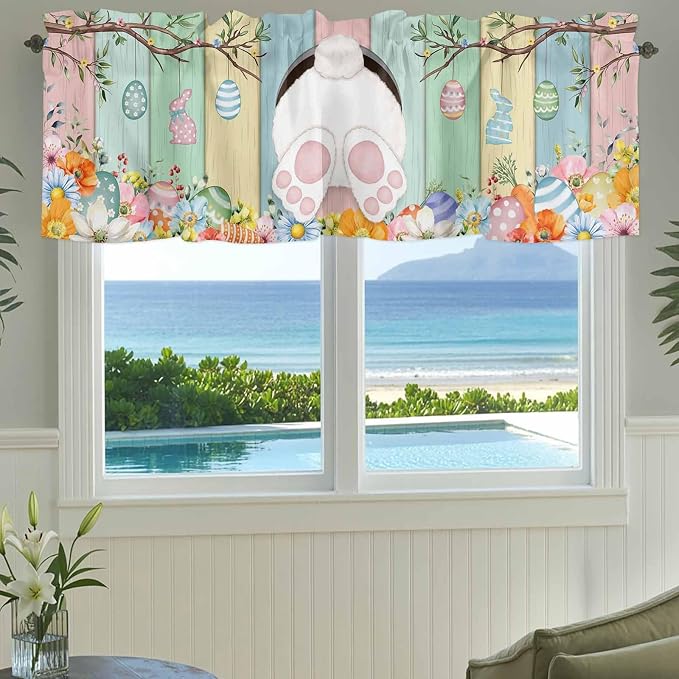 Easter Curtain Valances for Windows, Kitchen Valance Window Treatment, Spring - Image 3