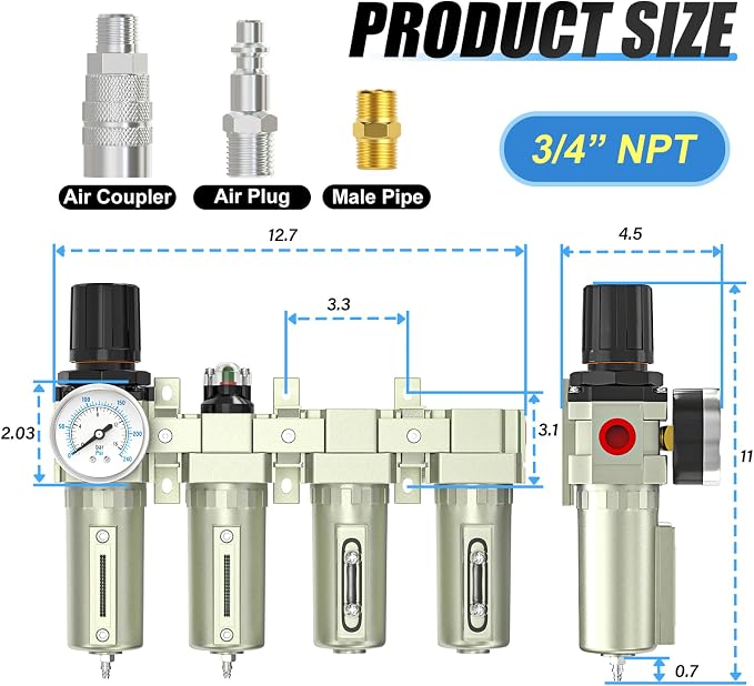 3/4" NPT Heavy Duty Industrial Grade 4 Stage Air Drying System, Coalescing - Image 2