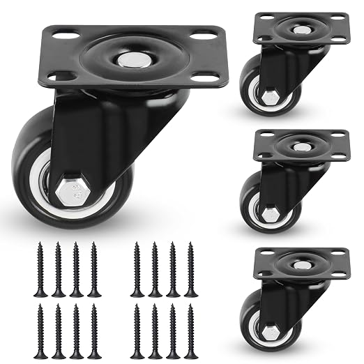Alise Caster Wheels, 1.5" Swivel Caster Set of 4 Steel Core Rubber Heavy Duty by Alise