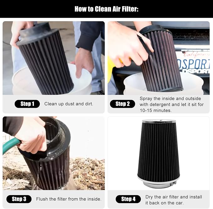 RYANSTAR 102mm 4" High Flow Round Tapered Cone Cool Air Filter Cleaner - Image 5