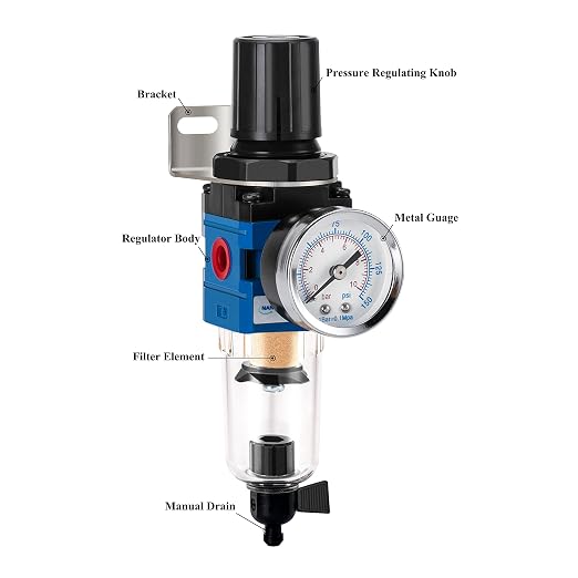 NANPU 1/4" NPT Compressed Air Filter Regulator Combo Piggyback, 5 Micron Brass - Image 2