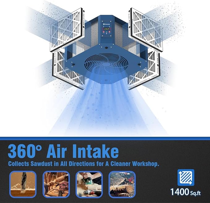 360 Degree Intake Air Filtration System Woodworking, 1050 CFM Hanging Air Filter - Image 3