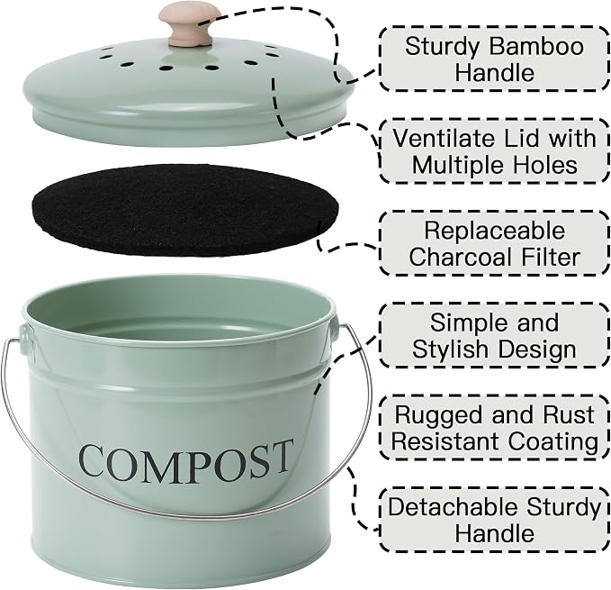 Compost Bin for Kitchen Counter, 1 Gallon Compost Bucket - Image 4