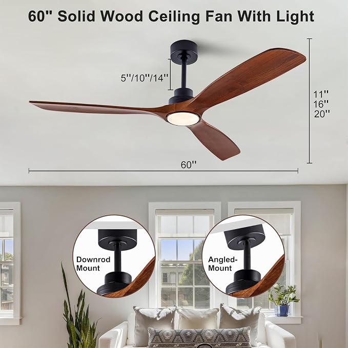 QUTWOB 60" Wood Ceiling Fan - Image 6