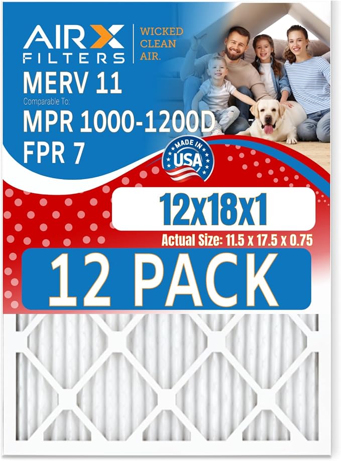 12x18x1 Air Filter MERV 11 Rating, 12 Pack of Furnace Filters Comparable to MPR by AIRXFILTERSWICKEDCLEANAIR