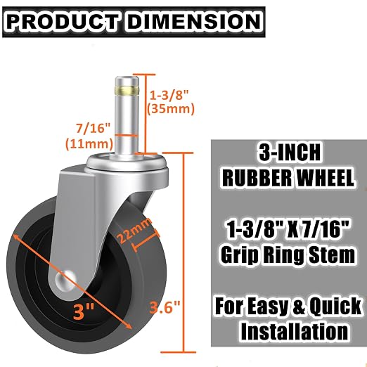 RILIDRI Replcament Casters for Brute Trash Bin Dolly Set of 5, 3-Inch Trash Can - Image 2