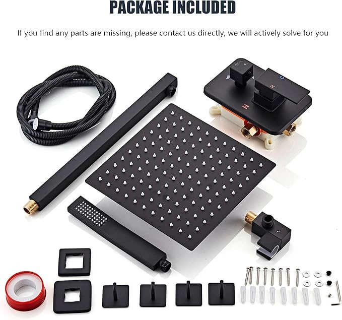 Shower Faucet Set, Matte Black Rainfall Shower System Complete Wall Mounted for Bathroom with 10 Inch Square Shower Head and Handheld Shower Head Rain Mixer Combo Set