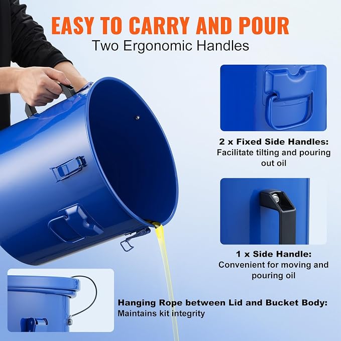 VEVOR Fryer Grease Bucket, 8 Gal Oil Disposal Caddy Carbon Steel Fryer Oil - Image 5