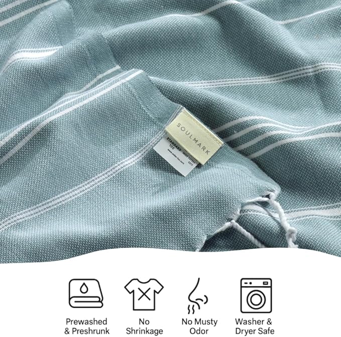 SOULMARK 100% Cotton Turkish Beach Towel with Bag - 38"x71" - 2 Pack - Made in Green & Oeko TEX Certified - Pre-Washed & Sand Free - Quick Dry and Lightweight for Travel - Made in Turkey - Sage Green