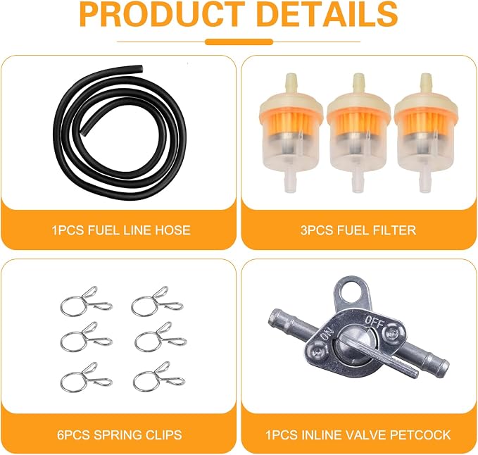Car Fuel Filter Kit, 39.3" Hose and 3 Filter and Petcock Valve - Image 3