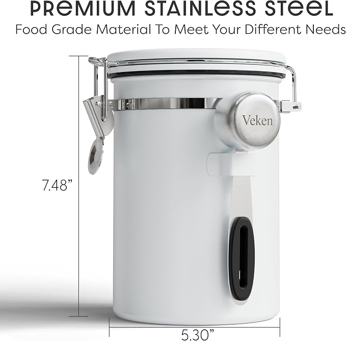 Veken Coffee Canister with Window, Airtight Stainless Steel Kitchen Food - Image 2