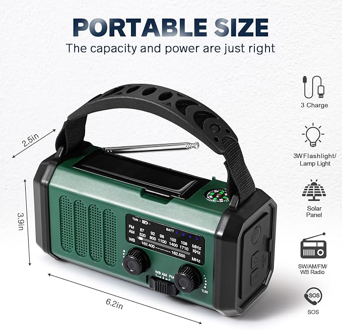 10000mAh Hand Crank Emergency Radio, NOAA Weather Radio - Image 6