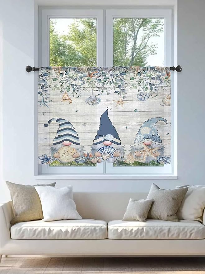 Sheer Curtains 45 Inch Length, Coastal Eucalyptus Leaf Semi Sheer Curtains - Image 4